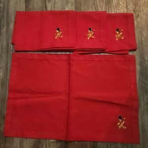 Christmas Placemats Set Of 4 Teddy Bear Red Embroidered
